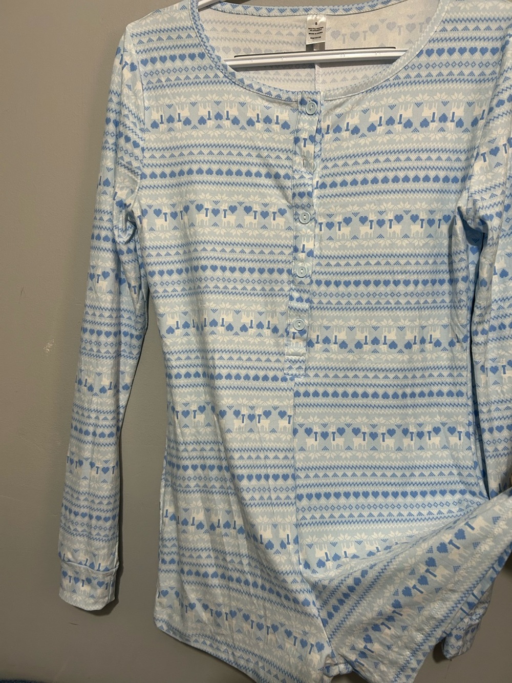 Girls' Light Blue Patterned Long-Sleeve Top